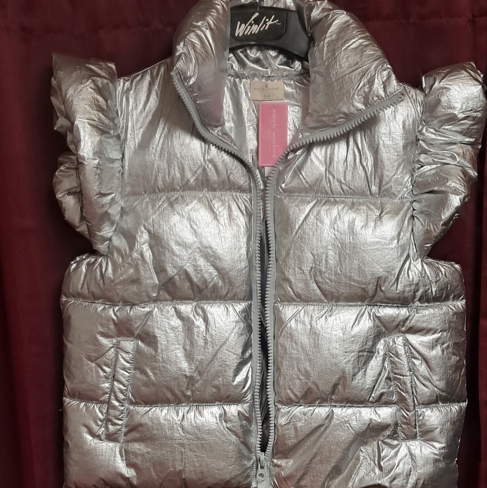 Simply Southern Shiny Silver Puffer Vest